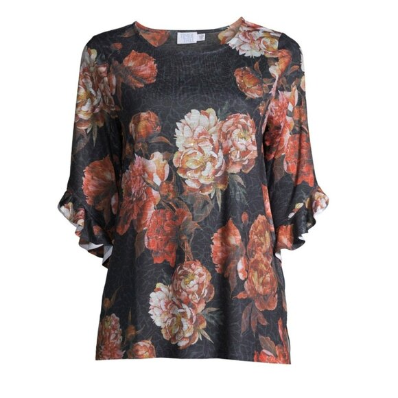 Time & Tru Ladies 3/4 Ruffle Sleeve Floral Flowy Sublimation Top SZ Medium - Picture 7 of 7